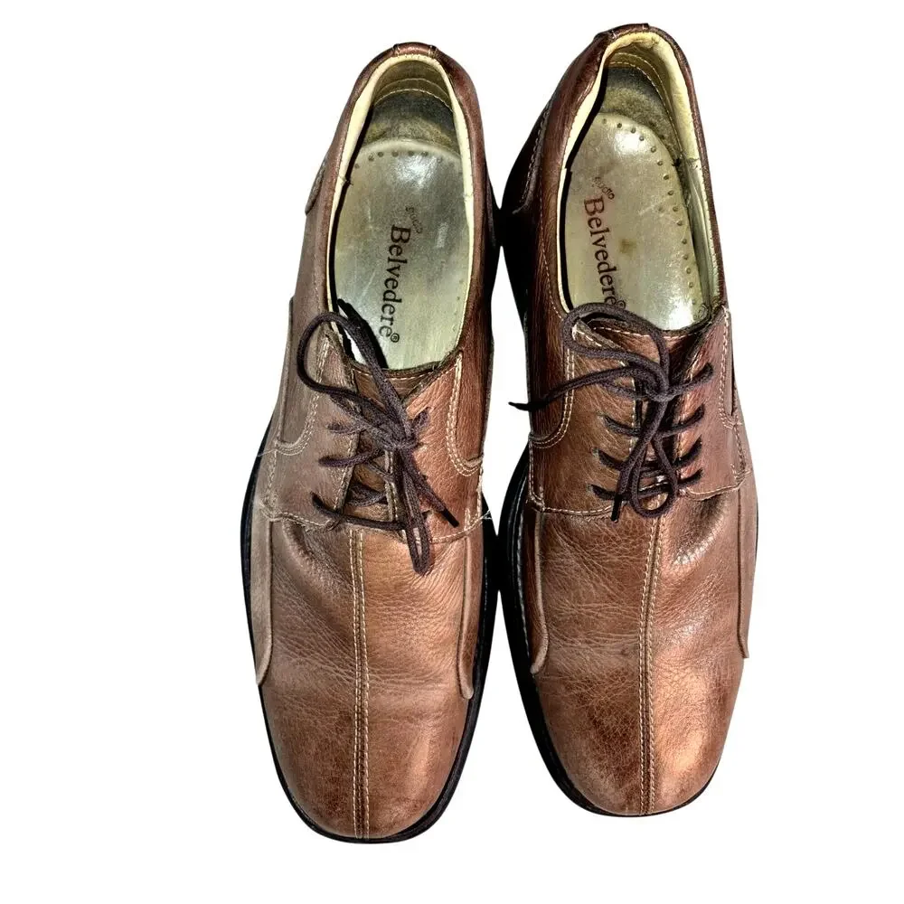 Belvedere Bay Bridge Men's Brown Leather Bicycle-Toe Derby Dress Shoes Brazil 10